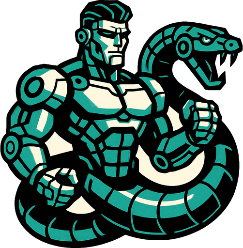 Robotic GigaChad snake.
In-Game asset.  2d.  High contrast.  No shadows