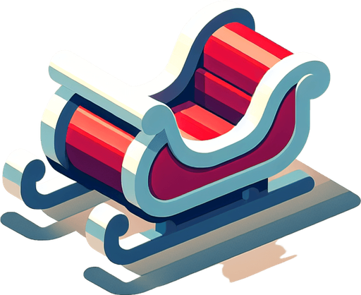 Santa's sleigh. Side view. Plastic style Single Game Texture. In-Game asset. 2d. Blank background. High contrast. No shadows.