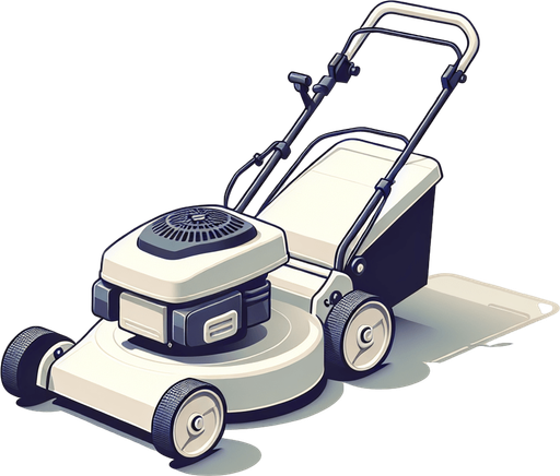 White lawnmower.
Single Game Texture.  In-Game asset.  2d.  Blank background.  High contrast.  No shadows