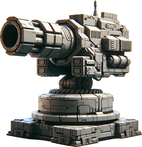 A turret.
Single Game Texture. In-Game asset. 2d. Blank background. High contrast. No shadows.