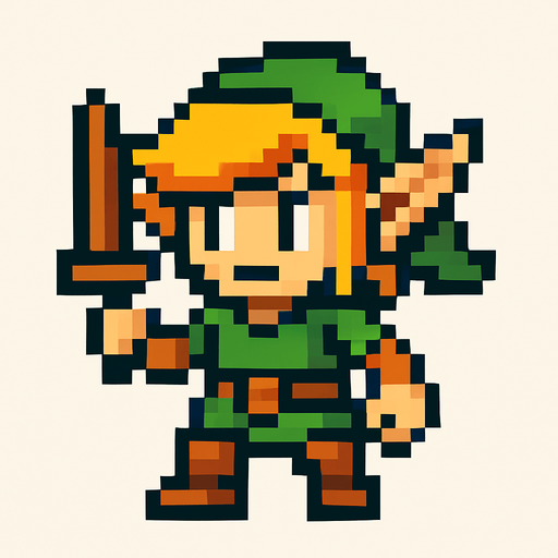 pixel elf.
In-Game asset.  2d.  High contrast.  No shadows