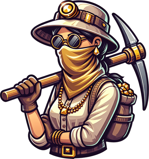 A gold miner.
Single Game Texture. In-Game asset. 2d. Blank background. High contrast. No shadows.