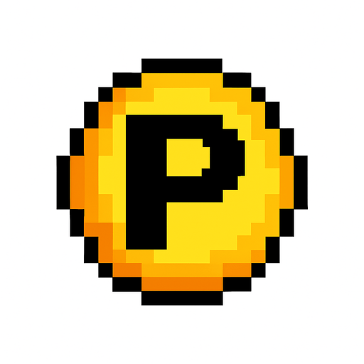 Esfera amarilla con la letra P , pixelart.
In-Game asset.  2d.  High contrast.  No shadows
