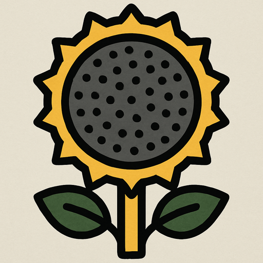 Sunflower, but no petals and gray pollen holder.
In-Game asset.  2d.  High contrast.  No shadows