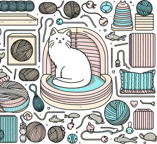 Cat heaven with no cats in picture. Line art. Pastel colors.
Single Game Texture. In-Game asset. 2d. Blank background. High contrast. No shadows.