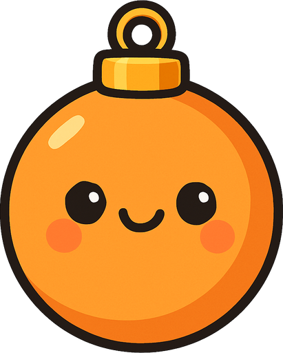 Perfectly round orange Christmas decoration with cute happy face. Cartoon style. Cute art style. Simple vector style. No Shadows Single Game Texture. In-Game asset. 2d. Blank background. High contrast. No shadows.