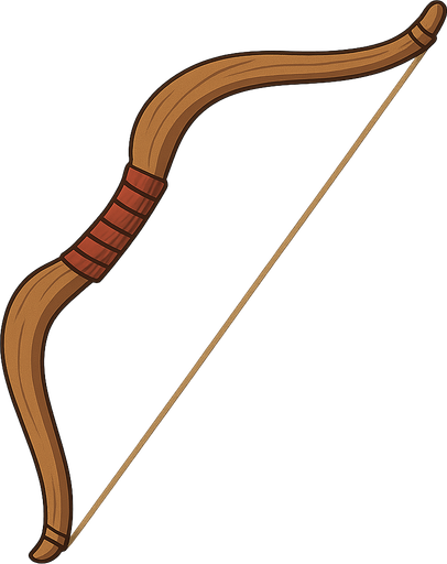 Wooden Bow. No background. Transparent background. Blank background. No shadows. 2d. In-Game asset. flat