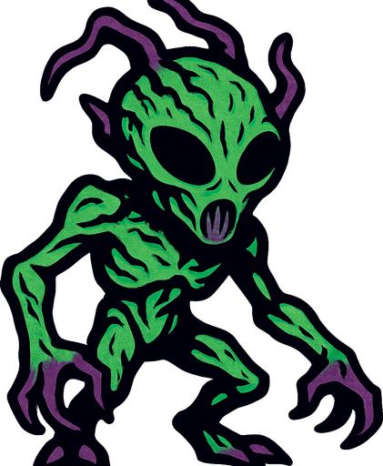alien creature drawing.
In-Game asset.  2d.  High contrast.  No shadows