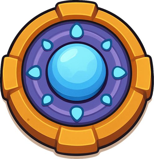 Crea la Torre Slow en un estilo 2D renderizado, limpio y cartoonish, con contornos claros y definidos, colores vibrantes con transiciones suaves, y sombreado que da volumen a sus superficies superiores.
La perspectiva debe ser VISTA CENITAL (totalmente desde arriba). Esto significa que la torre se verá como si estuviera siendo observada directamente desde arriba, con los detalles de su parte superior siendo prominentes.
La base de la torre debe ser circular para permitir un movimiento de cañón cómodo. Esta torre NO tiene un cañón direccional, su efecto es radial/de aura.
La torre debe tener un perfil bajo y la menor cantidad de relieve vertical posible para facilitar una rotación fluida en la animación..
In-Game asset.  2d.  High contrast.  No shadows