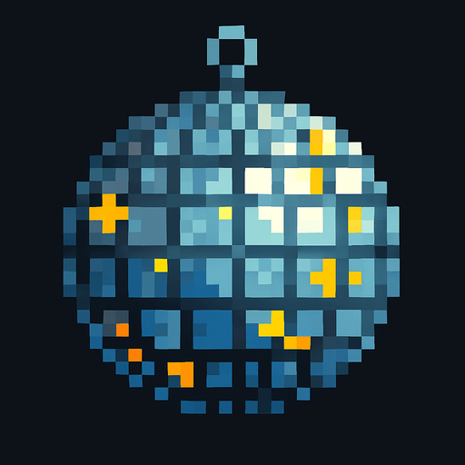 disco ball pixel art 2d.
In-Game asset.  2d.  High contrast.  No shadows
