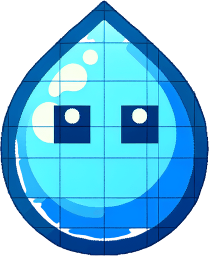 water drop with anime style eyes.
Single Game Texture. In-Game asset. 2d. Blank background. High contrast. No shadows.