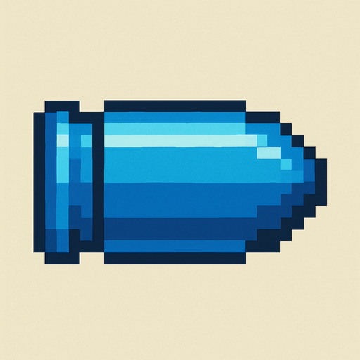 2d pixel art style blue bullet.
In-Game asset.  2d.  High contrast.  No shadows