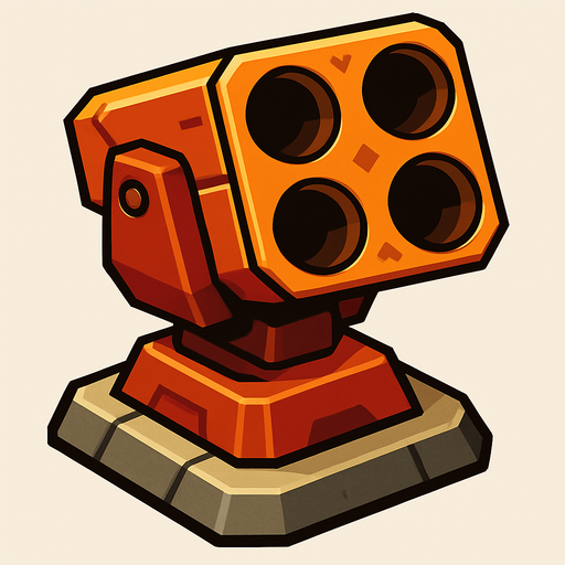 Rocket launcher turret.
In-Game asset.  2d.  High contrast.  No shadows