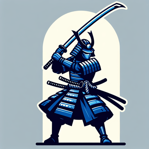 blue armored samurai with long katana.
Single Game Texture.  In-Game asset.  Blank background.  High contrast.  No shadows