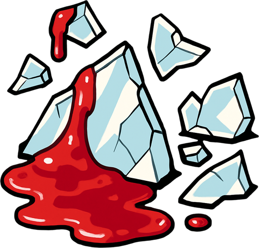 pieces of glass with spilled jam.
In-Game asset.  2d.  High contrast.  No shadows