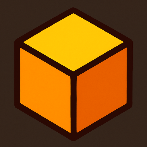 yellow and orange cube 2d.
In-Game asset.  2d.  High contrast.  No shadows