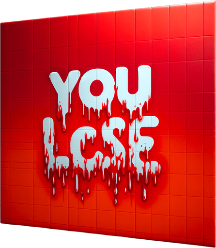 "You Lose" written in blood..
Single Game Texture. In-Game asset. 2d. Blank background. High contrast. No shadows.