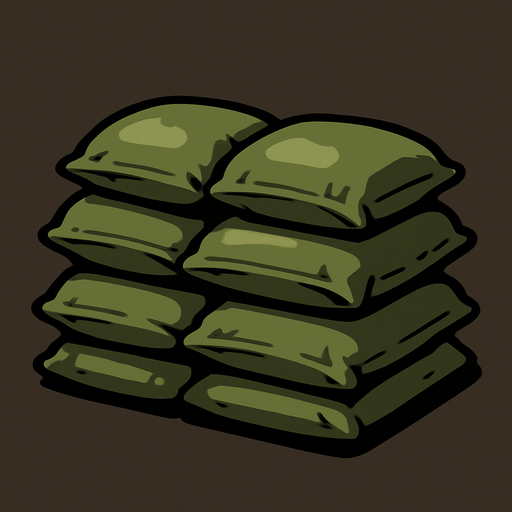 Stacked army sandbags small.
In-Game asset.  2d.  High contrast.  No shadows