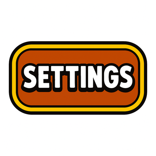 settings button for video game have a text.
In-Game asset.  2d.  High contrast.  No shadows