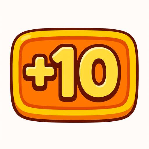 A score display written +10 on it.
In-Game asset.  2d.  High contrast.  No shadows