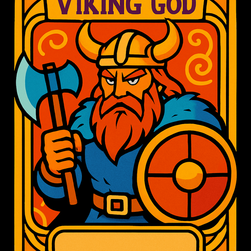 viking god card.
In-Game asset.  2d.  High contrast.  No shadows