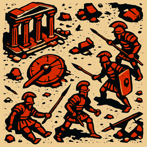 Ancient Rome War Zone.
In-Game asset.  2d.  High contrast.  No shadows. 2d to-down