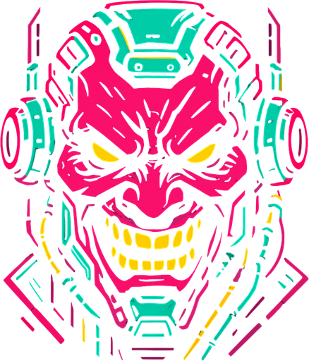 evil face cyberpunk style.
In-Game asset.  2d.  High contrast.  No shadows