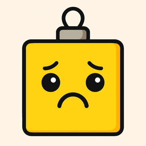 a sad Perfectly square yellow Christmas decoration. Cartoon style. Cute art style. Simple vector style..
In-Game asset.  2d.  High contrast. no sadows