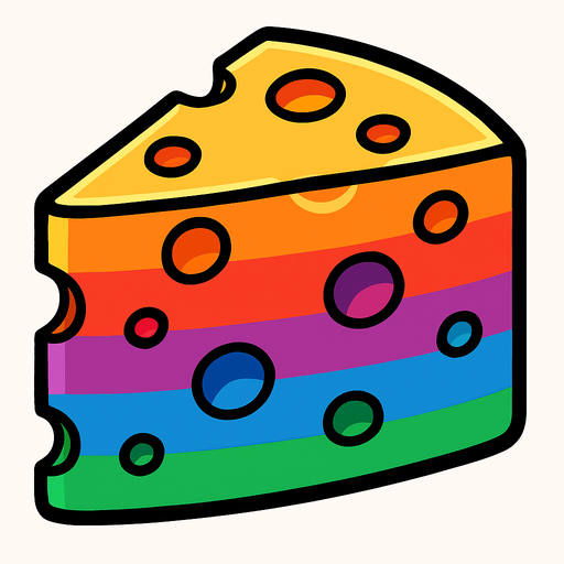 rainbow cartoon cheese.
In-Game asset.  2d.  High contrast.  No shadows