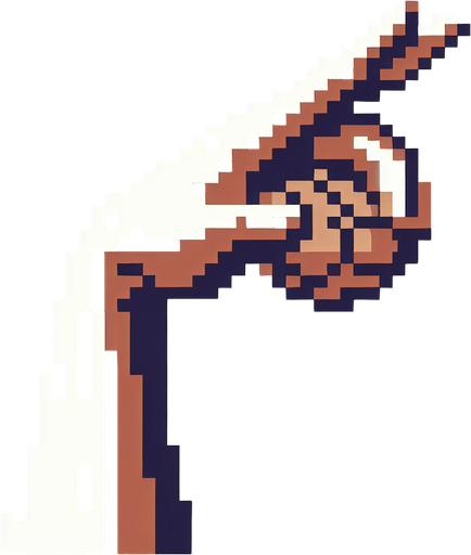 Create an image of a basketball player's hand, focusing on the hand only without showing the entire arm. The hand should be positioned with the index finger extended upwards. pixelated. 8 bit..
Single Game Texture. In-Game asset. 2d. Blank background. High contrast. No shadows.
