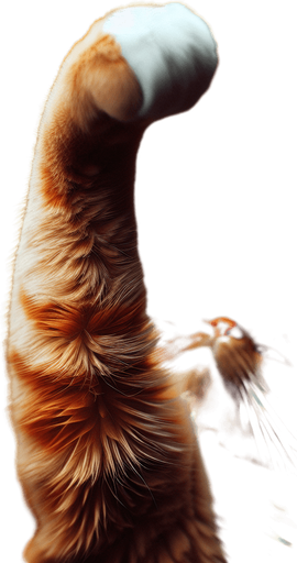 ginger cat-arm slightly bent, top view.