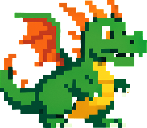 Dragon 8 bit.
In-Game asset.  2d.  High contrast.  No shadows