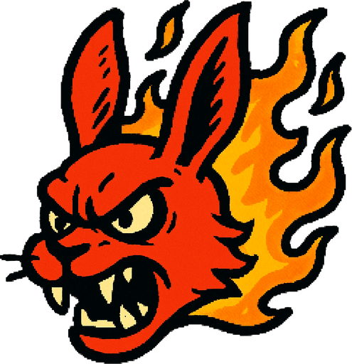 side scroller kepala evil kelinci berapi.
In-Game asset.  2d.  High contrast.  No shadows