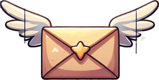flying envelope with wings, christmas style, cartoon Single Game Texture. In-Game asset. 2d. Blank background. High contrast. No shadows.