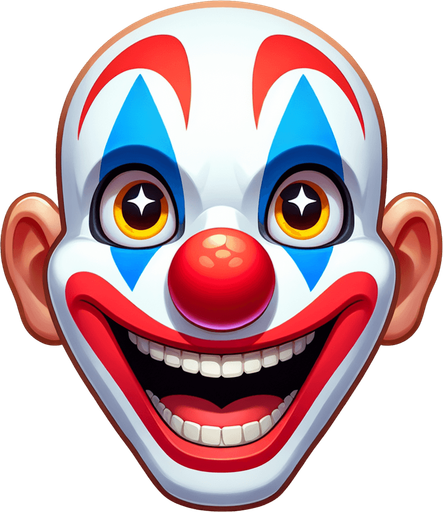 clown face.
Single Game Texture.  In-Game asset.  2d.  Blank background.  High contrast.  No shadows