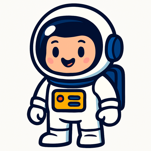 Cartoon bir astronot.
In-Game asset.  2d.  High contrast.  No shadows