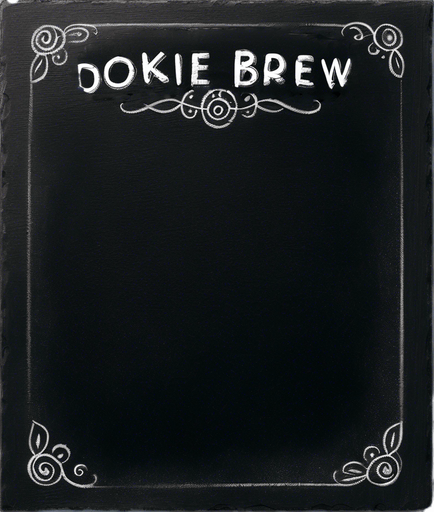 Text "ROOKIE BREW" handwritten in chalk