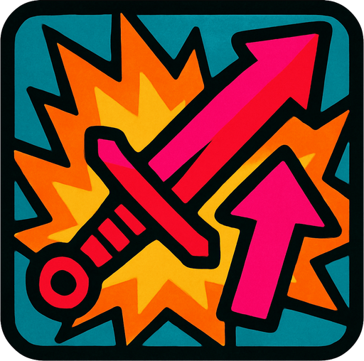 Иконка повышение урона, сочные цвета.
In-Game asset.  2d.  High contrast.  No shadows. Comix