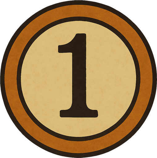 Number 1 button professor Layton game style artwork.
In-Game asset.  2d.  High contrast.  No shadows