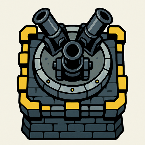 torre con cañones desde arriba.
In-Game asset.  2d.  High contrast.  No shadows