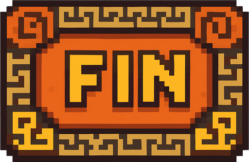 Hazme un boton pixelar azteca, que diga  Fin.
In-Game asset.  2d.  High contrast.  No shadows