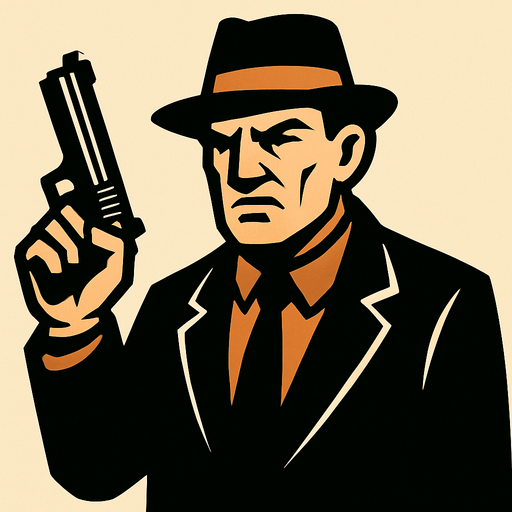 draw a mafia guy with gun.
In-Game asset.  2d.  High contrast.  No shadows