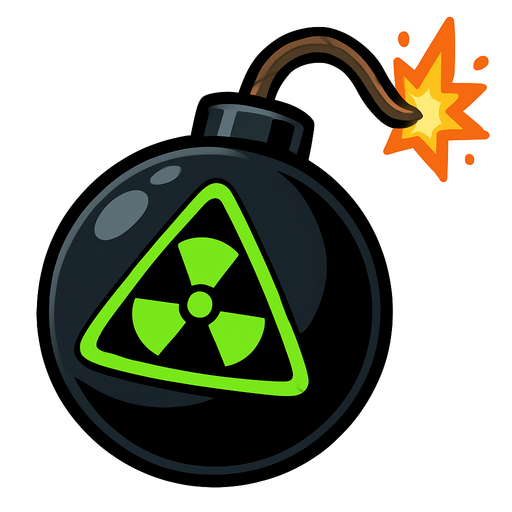 fitili ateşlenmiş parlak üzerinde yeşil tehlike işareti olan siyah bomba.
In-Game asset.  2d.  High contrast.  No shadows