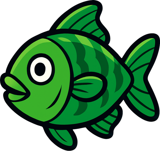 yeşil balık.
In-Game asset.  2d.  High contrast.  No shadows