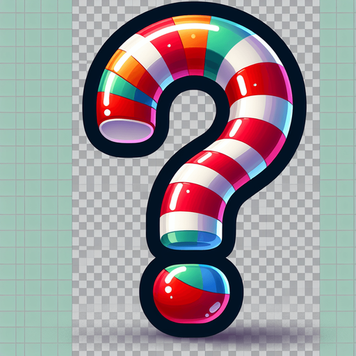 cartoon christmas inspired question mark
Single Game Texture. In-Game asset. 2d. Blank background. High contrast. No shadows.