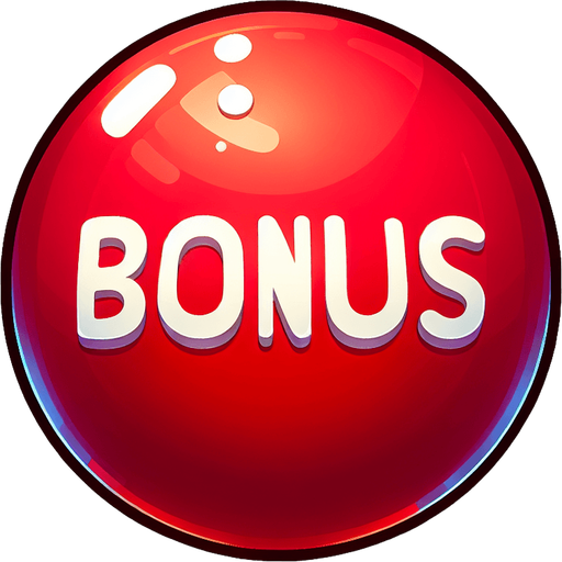 A red ball with the words bonus.
Single Game Texture. In-Game asset. 2d. Blank background. High contrast. No shadows.