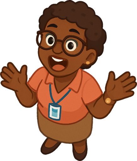 A women working in an office who loves to talk an talks too much. Dark skin color. Standing up and ready spew the latest gossip to whoever comes near. Full body viewed from the above. Everybody who comes near hear gets bombarded with her talking about what happened the past weekend. Friendly looking. Cute soft graphics. soft ambient light. semi-matte to satin surfaces. naturalistic with slight saturation boost colors. Tone is premium, friendly, clean with lifestyle or service-oriented appeal.
In-Game asset.  2d.  High contrast.  No shadows. top down. View from above.