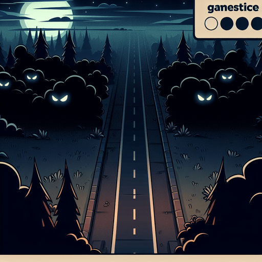 A cartoon spooky night road from above.
Single Game Texture. In-Game asset. 2d. Blank background. High contrast. No shadows.