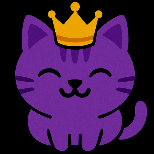 top view of purple cat wearing crown