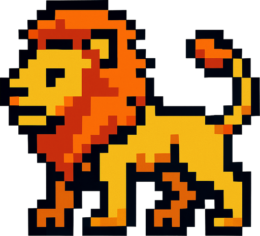 Lion pixel.
In-Game asset.  2d.  High contrast.  No shadows